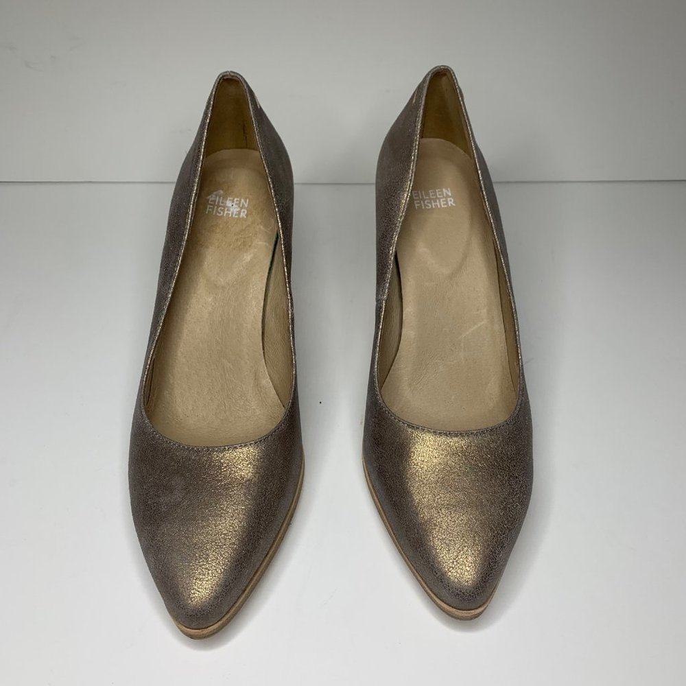 Eileen Fisher Gold Metallic Wedge Heel Shoes Size 9.5
